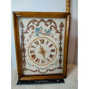 Vintage Clock cross stitch Needlepoint Wood Shadow Wall Clock-Original  Movement
